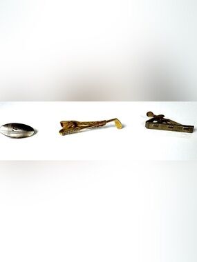3 Vintage Gold-tone Tie Bars/Clips Lot Oval, Golf Club, Geometric #1539